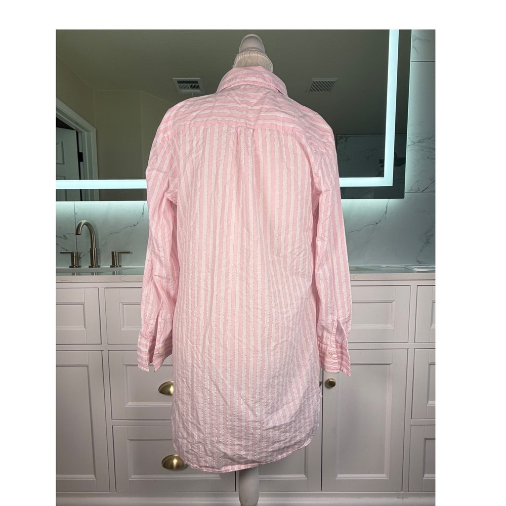 Victorias Secret Sleep Shirt Womens S Pink Cotton Striped Metallic Boyfriend Fit - Picture 3 of 13